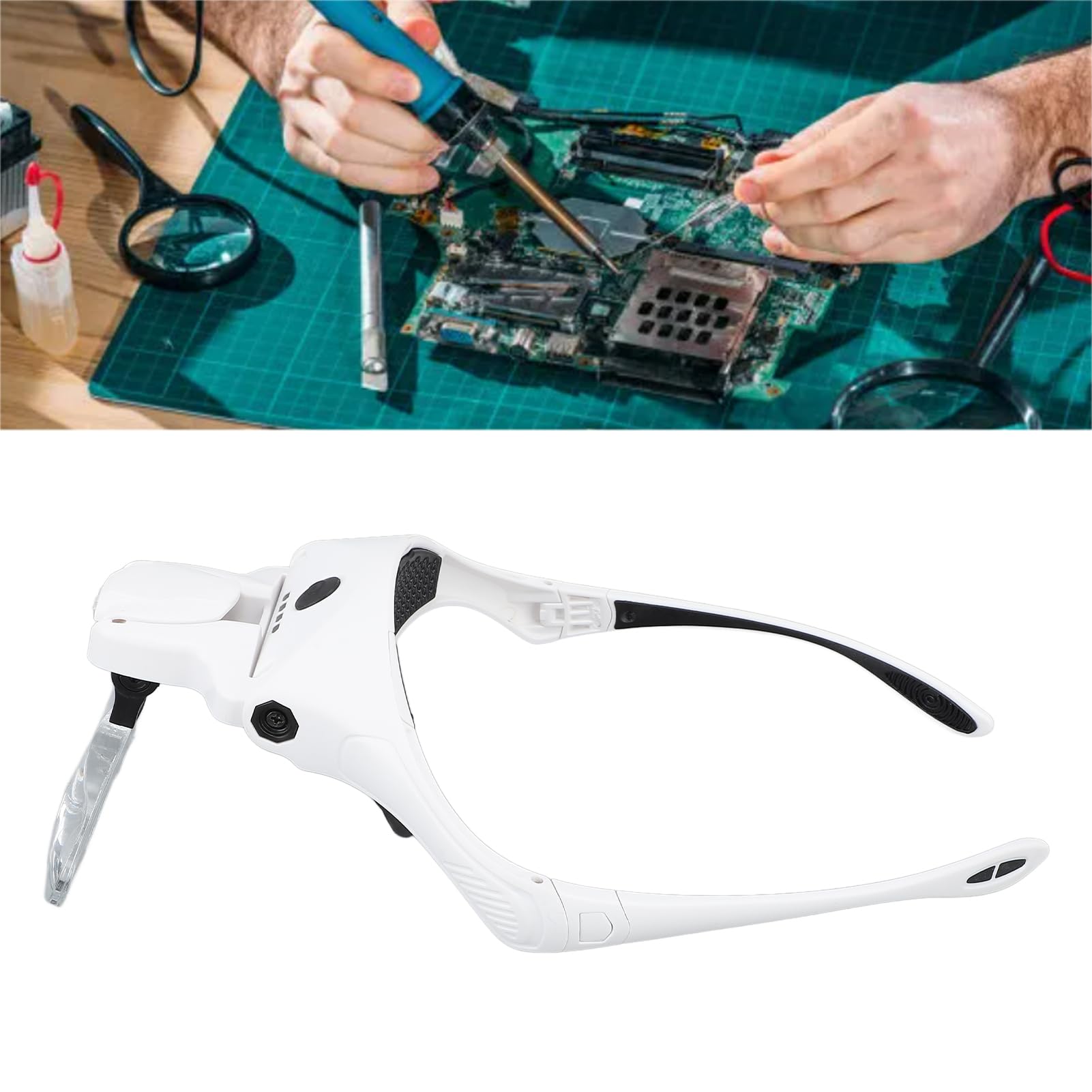 Loupe Bandeau Rechargeable à LED Lumineuse, Mains Libres pour Le Travail de Près, 5 Lentilles, Conception de Chargement USB pour la Lecture, la Réparation de Bijoux, L'artisanat, Matériau