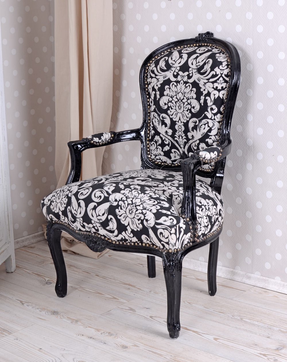 Fauteuil Katrin style Baroque Italien noyer similicuir bordeaux Vintage