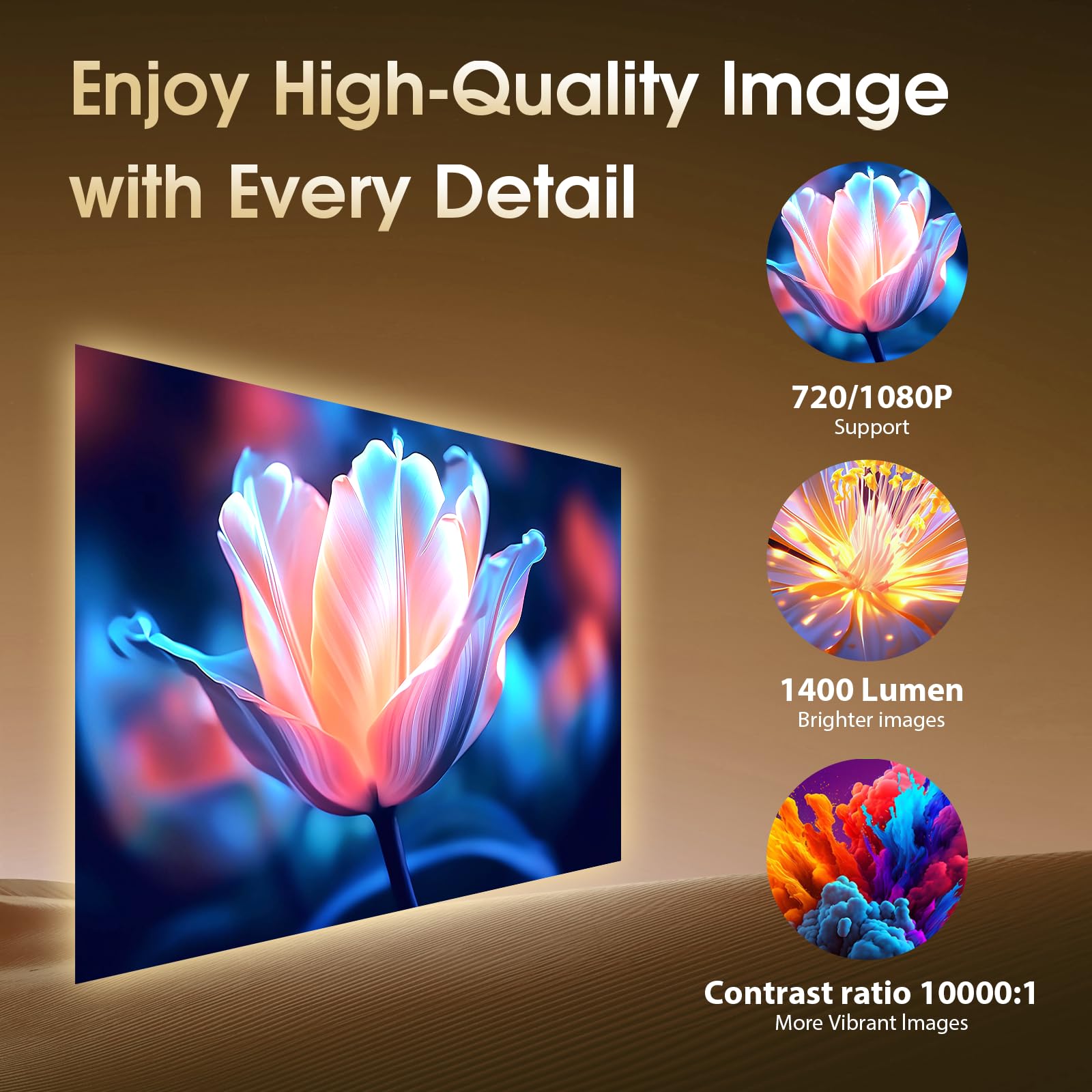 Vidéoprojecteur 2026 Upgraded 1920 * 1080P FHD 4K WiFi 6 Bluetooth 5.2