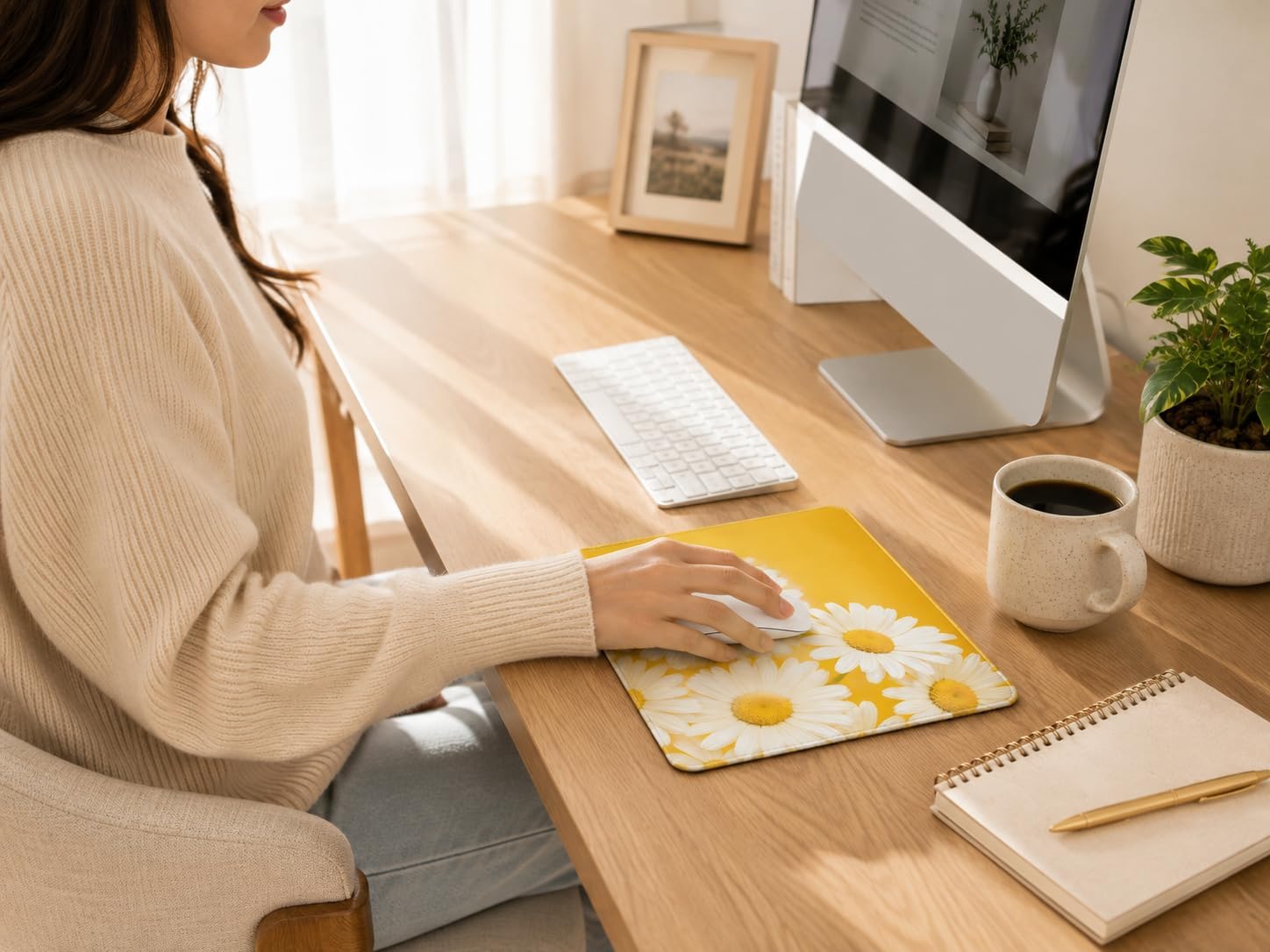Daisy Mouse Pad with Non-Slip Natural Rubber Base, Yellow Floral Mousepad, Smooth Cloth Surface for Office, Home, School and Laptop Use - 11.81L x 9.84W inches image 5