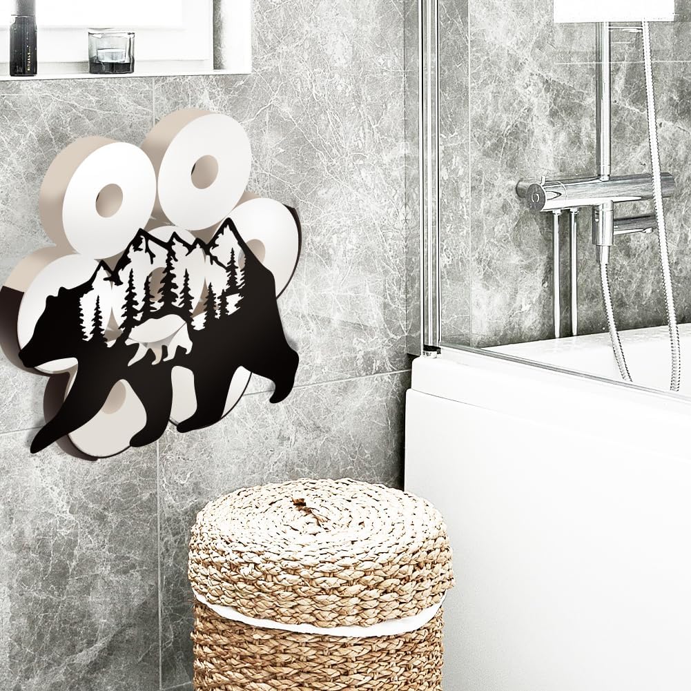 WADORN Bear Toilet Paper Holder, Funny Bear Rustic Cabin Decorative Toilet Paper Storage Extra 8 Rolls Wild Bear Freestanding Toliet Paper Organizer Stand for Farmhouse Bathroom Cabinet Space