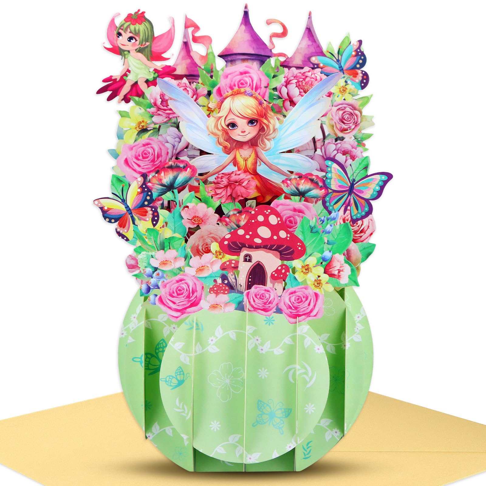 FaCraft Fairy Birthday Card - for Girl, Handmade Happy Birthday Pop Up Greeting Cards Gift with Envelope, for Daughters, Granddaughters, Nieces