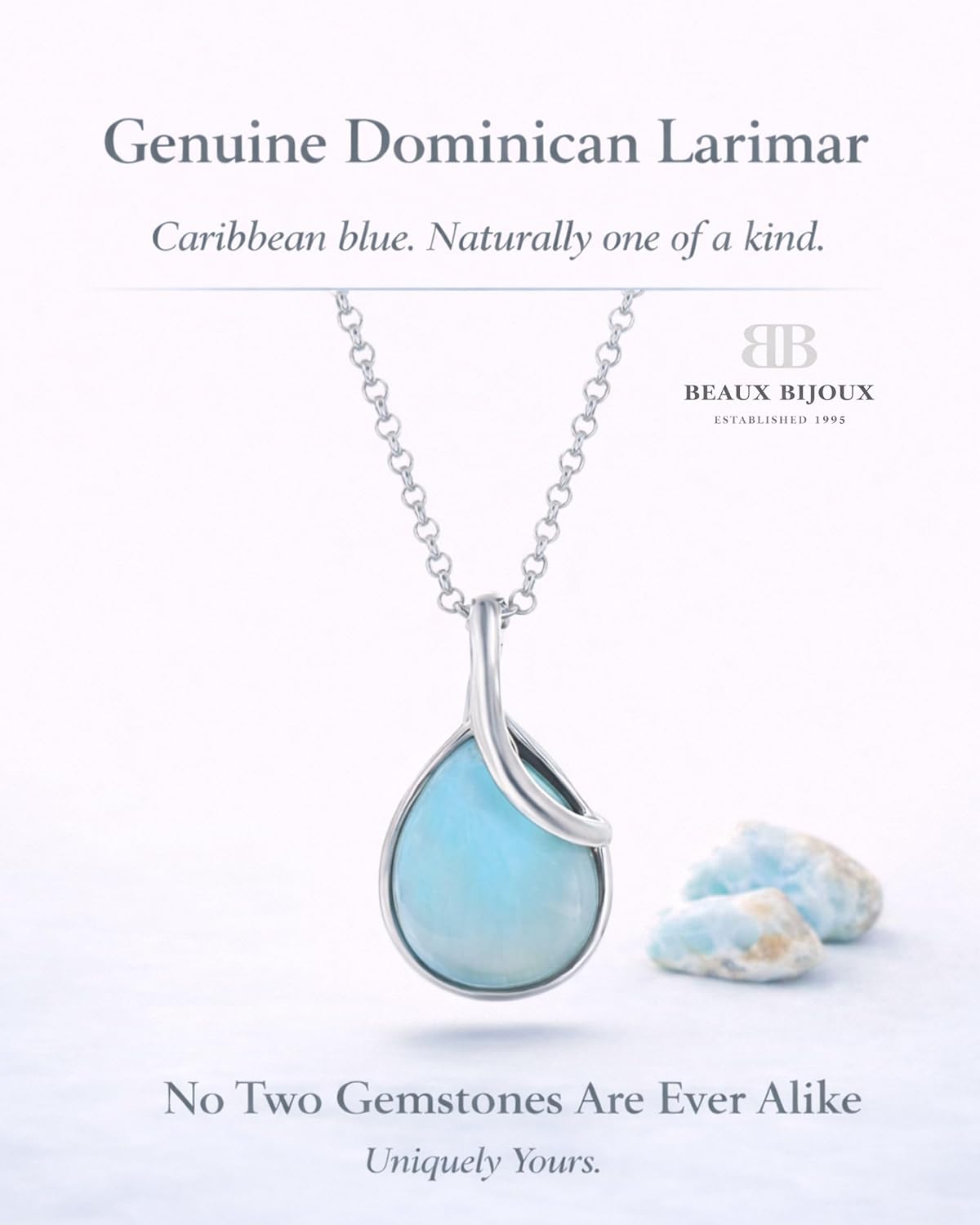 Larimar Necklace for Women – Natural Larimar Pendant Necklace in 925 Sterling Silver – Caribbean Blue Gemstone - Unique Jewelry Gift