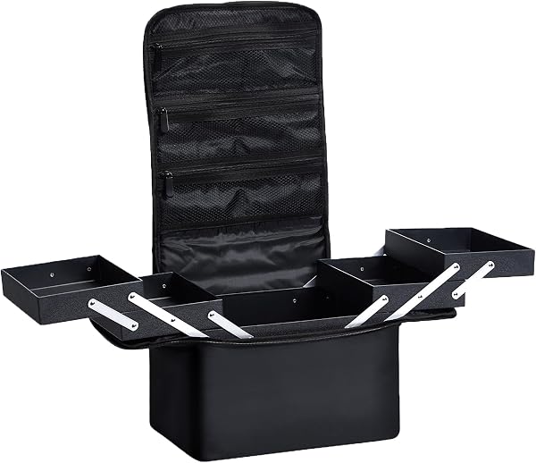 Mallette Maquillage Trousse Maquillage Sac Maquillage Mallette à Ongle Vanity Maquillage Valise Mallette Rangement Femme Maquillage avec Bandoulière Beauty Case de Voyage Professionnel, Noir - 1