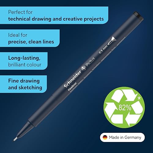 Miniatura 2 de Schneider Pictus Fineliner - Bolígrafos (anchura de línea, 0.012 in, 0.020 in y 0.028 in), color negro (paquete de 3)