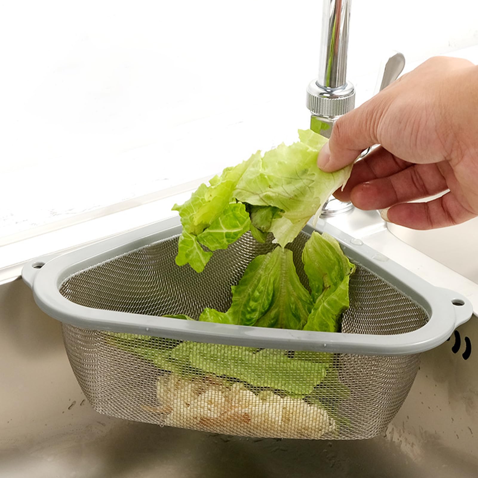 Cestello di scarico del - Previene il blocco della fogna, cestello del filtro sospeso al rubinetto, filtro per lavello triangolare da cucina multifunzionale | Rete di scarico per lavello da cuci