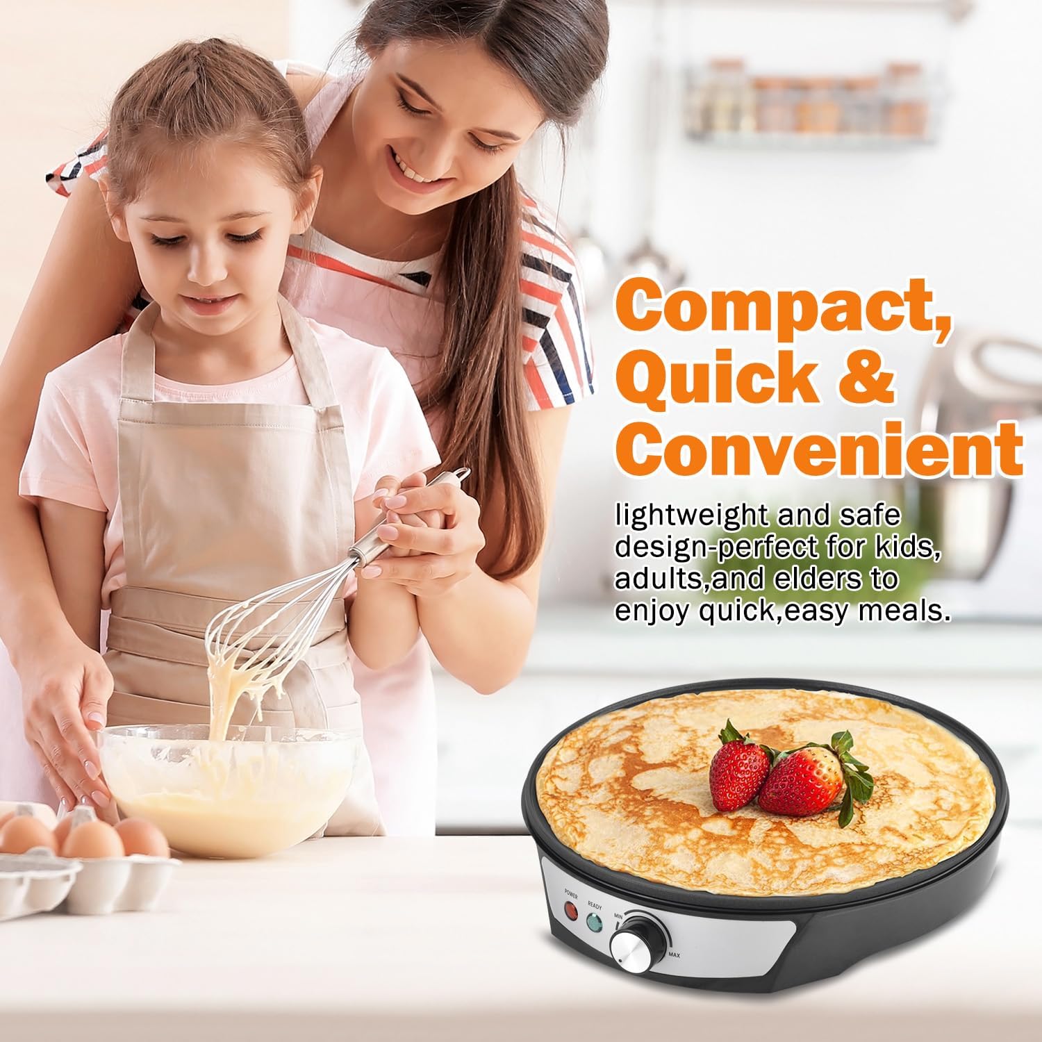 Vivicreate 12 Inch Electric Crepe Maker Nonstick Crepe Pan Griddle with Adjustable Temperature Control LED Indicator Lights Batter Spreader and Wooden Spatula for Pancakes Roti Tortillas Blintzes
