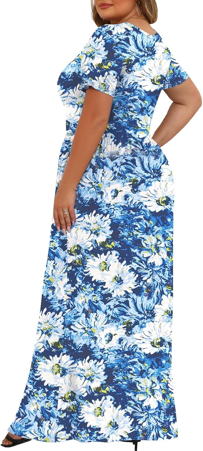Tencede Womens Plus Size Maxi Dresses Summer 2026 Casual Short Sleeve with Pockets Long Dress 1X-5X - Image 4