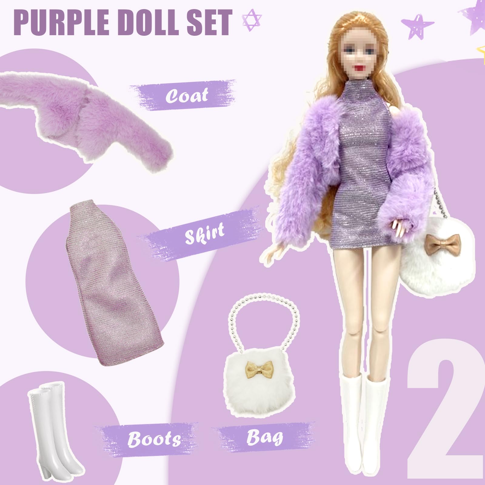 20 pcs Fashion Doll Clothes and Accessories, Including Night Dresses for Dolls, Skirts, Pants, Hats, Shoes, Bags, Accessories for 30 CM/11.5 Inch Dolls, Gifts for Girls — view 3