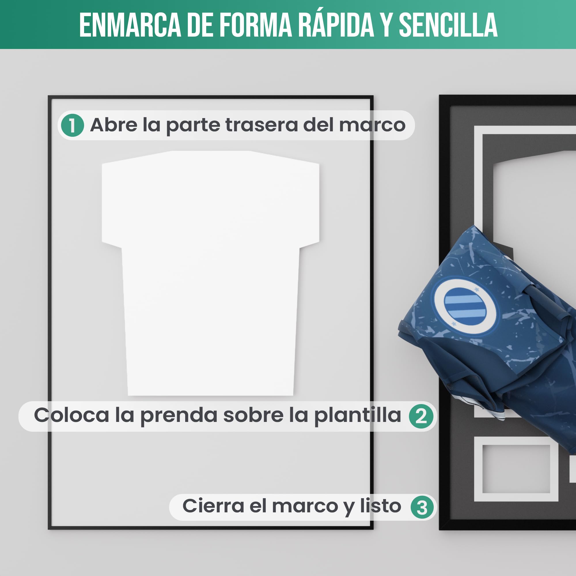 Avalo Marco de objetos de aluminio – Camiseta de fútbol – Marco 3D Box Frame – 60 x 80 cm – Negro
