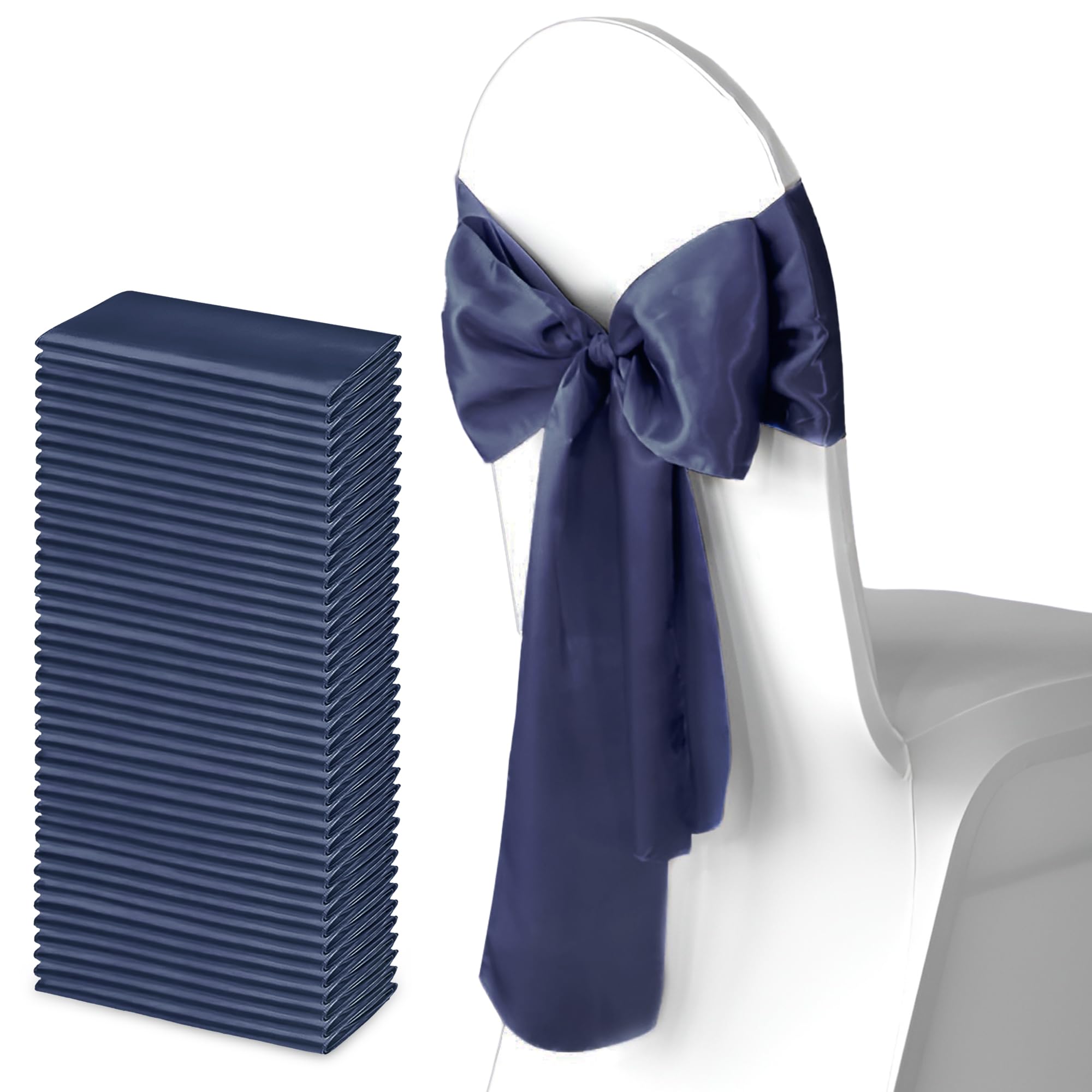 Trimming Shop 7" x 108" Navy Satin Chair Saheses, 50 pcs