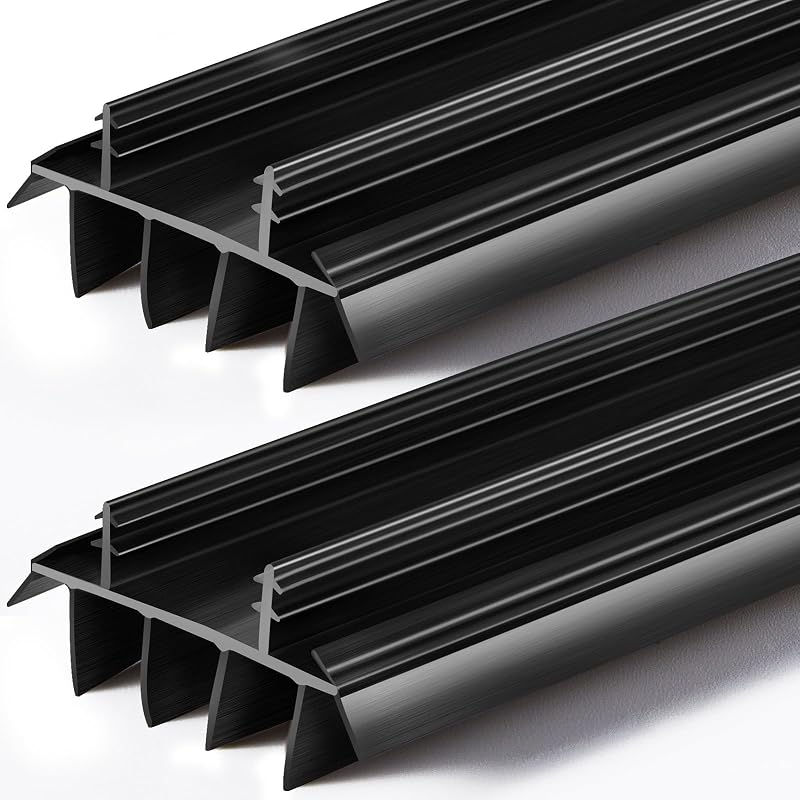 Pushglossy 2 Pcs Door Bottom Seal with Vinyl Fins Threshold Strip,Black | 36" Long 1 3/4" Wide, Kerf Weatherstrip for 7/8 Inch Barbs, Draft Stopper Bottom Door, Energy Saving Seal