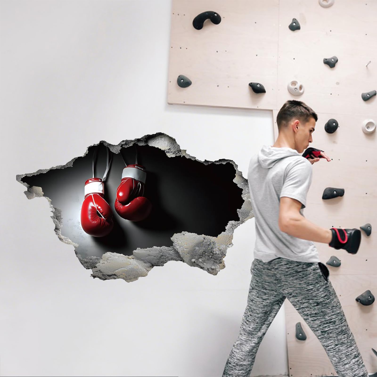 SUPERDANT 3D Wall Sticker Boxing Gloves Wall Decal Breaking Boxing Glove Decals Stickers Peel and Stick Vinyl Art Decor for Bedroom Livingroom Games Room Gyms Decoration - Image 2