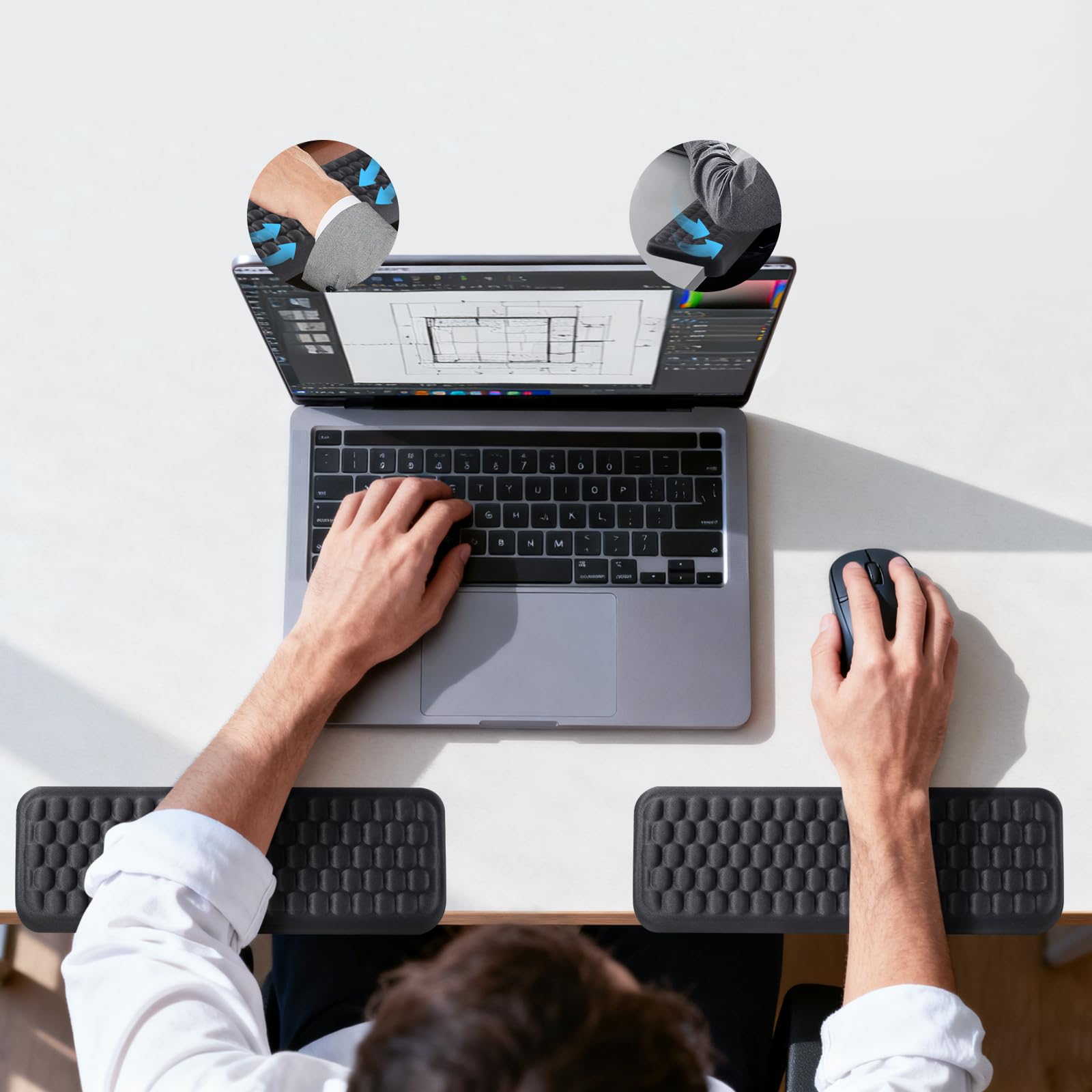 L-Shaped Elbow Pad for Desk Memory Foam Ergonomic Wrist Rest for Keyboard with Non-Slip Base Massage Texture Pattern