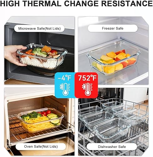 Miniatura 4 de KAMOTA Contenedores de vidrio para almacenamiento de alimentos, paquete de 10 recipientes de vidrio para preparación de comidas, recipientes