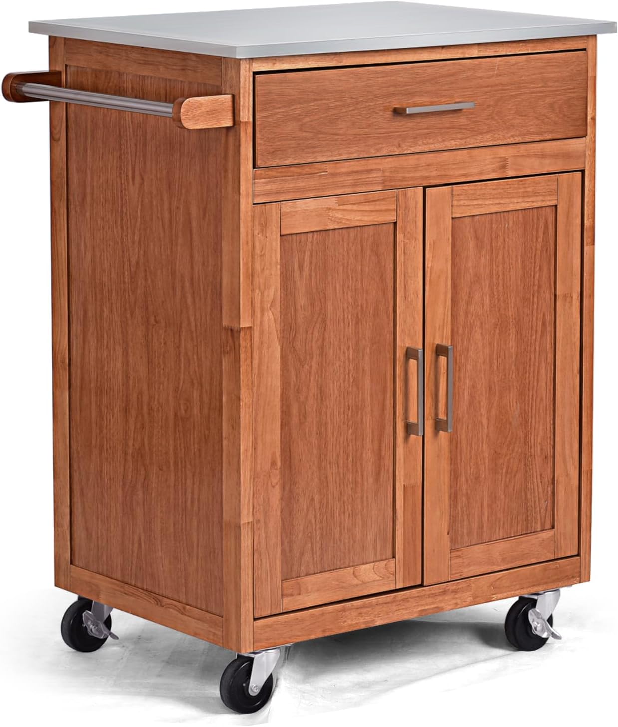 VECELO Kitchen Island Cart on Wheels, 40 in. Rolling Utility Cart with Power Strip, White Wood Top Shelves for Kitchen Storage THD-KC05-WHT - The Home Depot