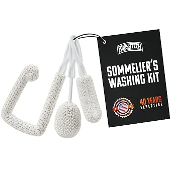 Brushtech 3-Piece Sommeliers Washing Kit - USA Made Glass Cleaning Brushes with Tapered Foam Heads for Decanters, Flutes, Goblets - Scratch-Free Handles & Long-Lasting Shape Retention