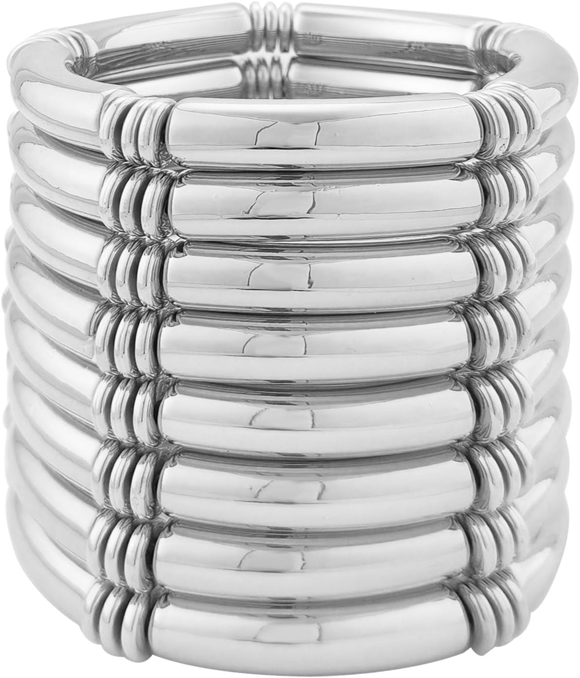 FUNOJOY 8PCS Gold Chunky Bangles Bracelets Set for Women, Stretch Open Cuff Stackable Layered Boho Bracelets, Bamboo Tube Bracelets Gift Jewelry