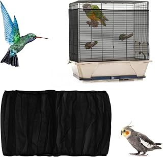 TIESOME 2Pcs Universal Bird Cage Seed Catcher, Seed Catcher Guard Net Cover Adjustable Soft Airy Nylon Mesh Net Skirt Seed Guard for Parrot Parakeet Macaw African Round Square Cages (Black)