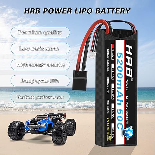 Miniatura 5 de HRB 7.4V 2S 5200mAh 50C TR Hardcase Lipo Batería Compatible con RC Car RC Plane RC Truck RC Boat (2 paquetes)