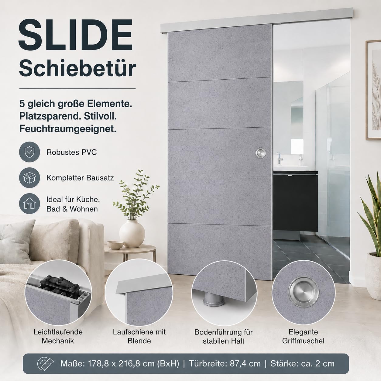 Drzwi przesuwne Door in Box firmy Grosfillex beton