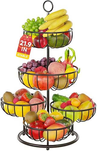 PouHenier.jh Obst Obstkorb Etagere 5 Etagen, Obstetageren Schwarz Obstschale Metall