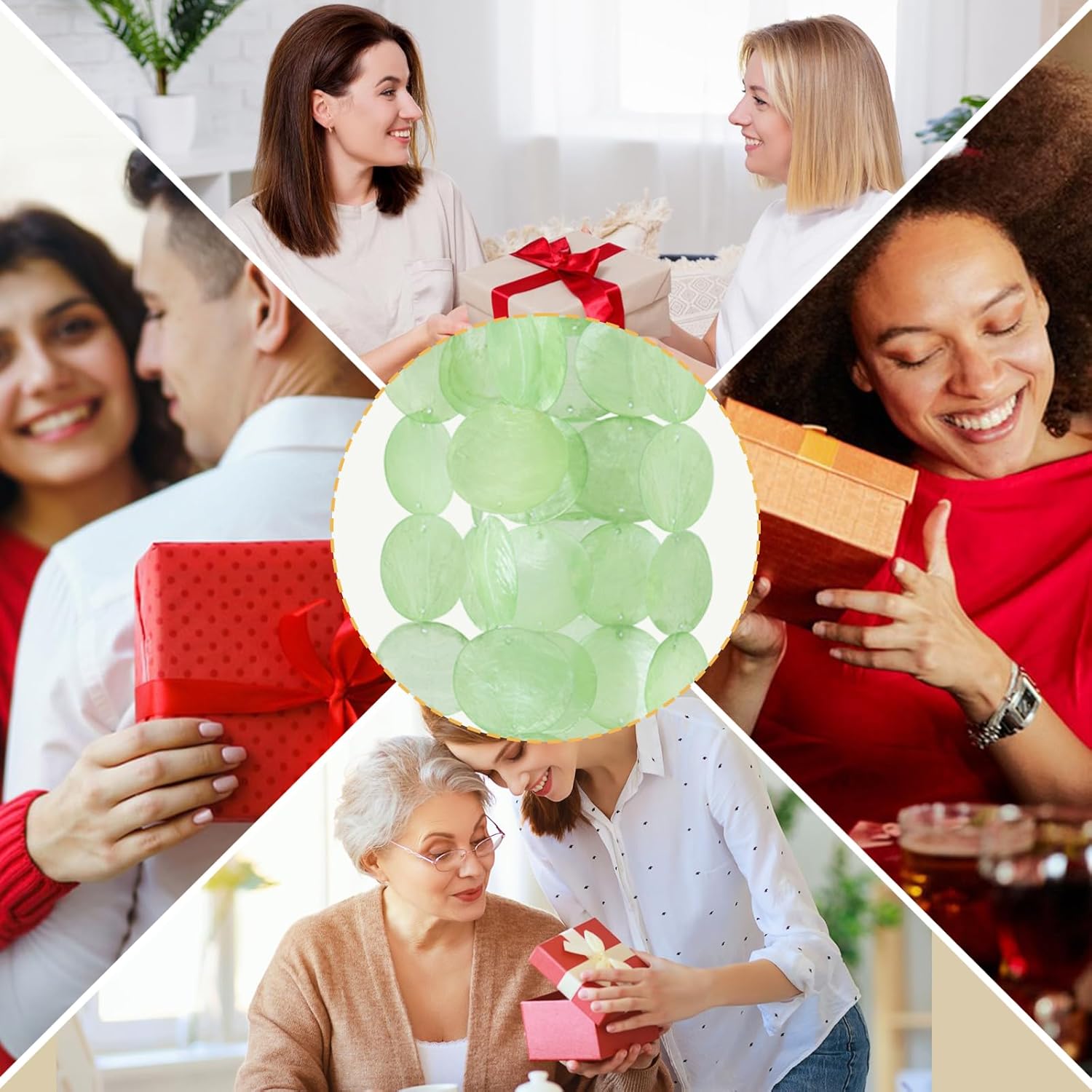 Wind Chimes for Outside, Handcrafted Green Capiz Shells Windchime Coastal Style Decor for Indoor/Outdoors, Garden Decor, Great for Women, Wind Chimes Lovers and More