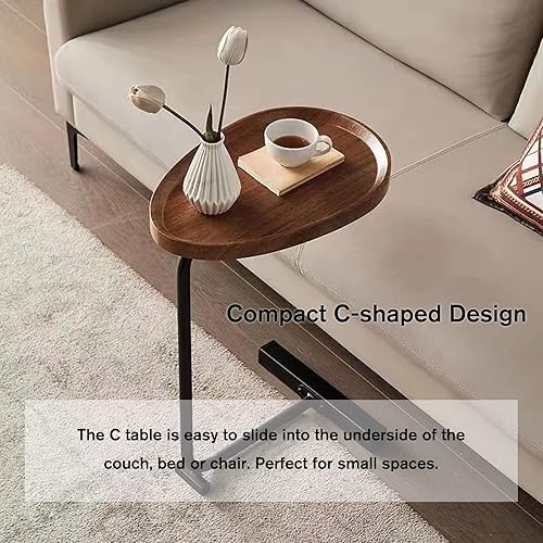 Miniatura 3 de VKKILPEE Mesa auxiliar minimalista en forma de C de 23.62 pulgadas de alto, bandeja de TV pequeña, mesa auxiliar de madera marrón, mesita de noche,