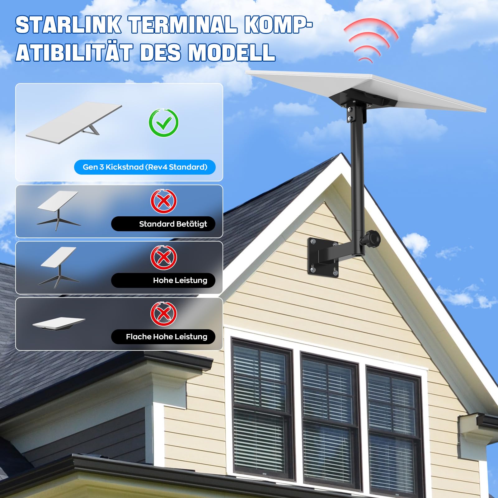 IMAYCC Montaggio Starlink Gen 3,Supporto Starlink Gen 3 Regolabile 360° con Adattatore per Palo Starlink V3 Parete/Tetto per Standard Starlink Internet Satellite