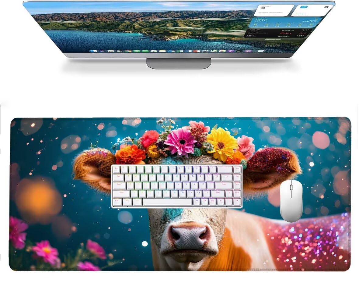 Podkładka pod mysz z kwiatami XXL 1500 x 800 mm wół, duża podkładka pod mysz akcesoria biurowe, podkładka pod mysz akcesoria do gier gładka powierzchnia i antypoślizgowa gumowa podstawa Gracz Personel