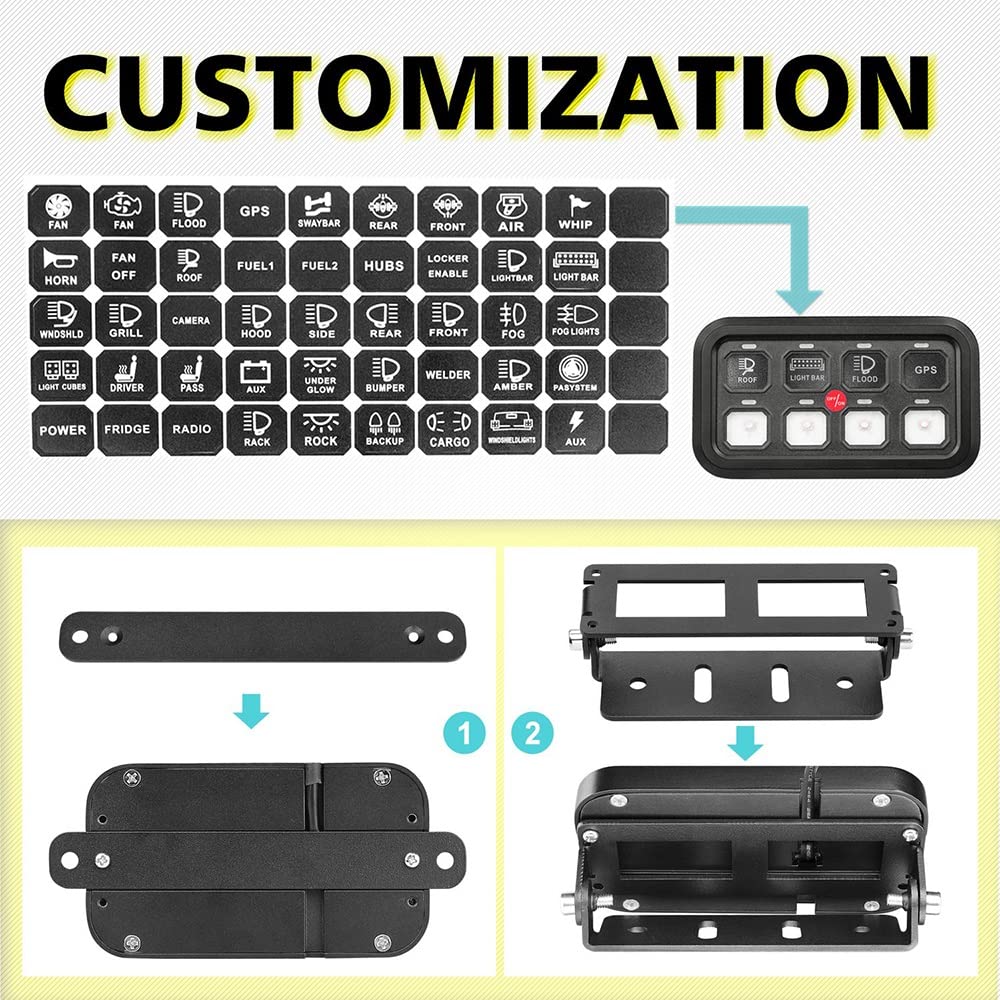 8 Gang Switch Panel Box, LED Switch Circuit Control Relay System, Touch Button Switch Panel, Label Stickers, for Car Trucks Boat UTV Marine SUV