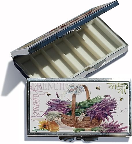 Miniatura 1 de Lissom Design Pastilleros pequeños para bolso o bolsillo, organizador de viaje para medicamentos o joyas, 7 compartimentos, granja de abejas de