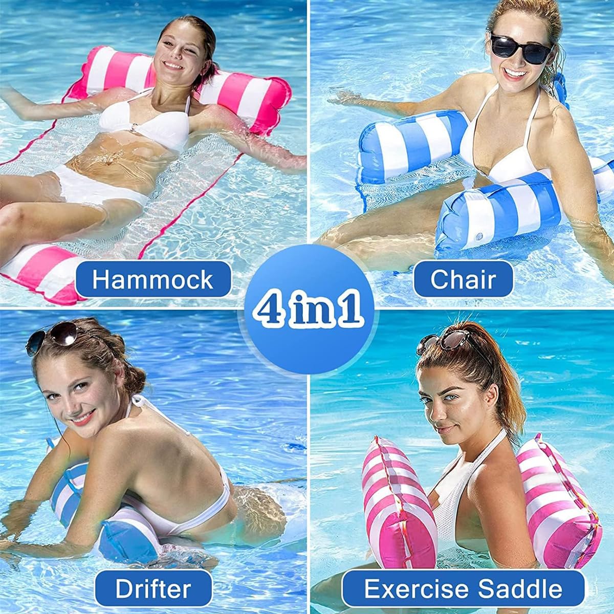 Wasserhängematte,Zusammenklappbar Aufblasbares Schwimmbett, 4 In 1 Aufblasbare Wasserspielzeug,Pool Aufblasbar Wasser Hängematte für Sessel Matratzen Sitz Schwimmmatratze mit Infloator-Pumpe