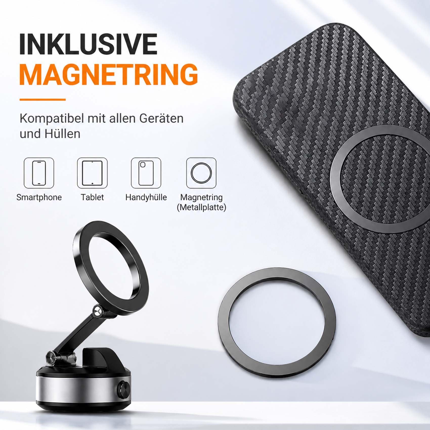 Snapmount Handy Halterung, 2026 Neu Snap Mount Handyhalterung Elektrisch, Selbstansaugende Auto Handyhalterung, 360° Drehbar Und Platzsparend Faltbar, Universell, Anti - Rutsch (Silber+Schwarz)