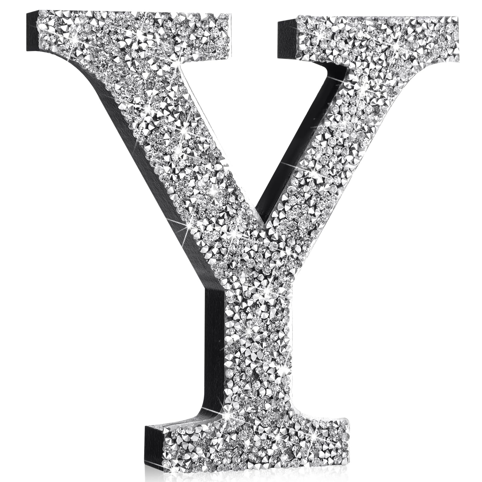 Qunclay 5.7" Silver Crystal Diamond Bling Letters Crushed Diamond Decoration Wooden Glitter Letter with Screw and Hooks Rhinestone Gift for Wedding Y2k Mcbling Bedroom Wall Decor (Letter Y)