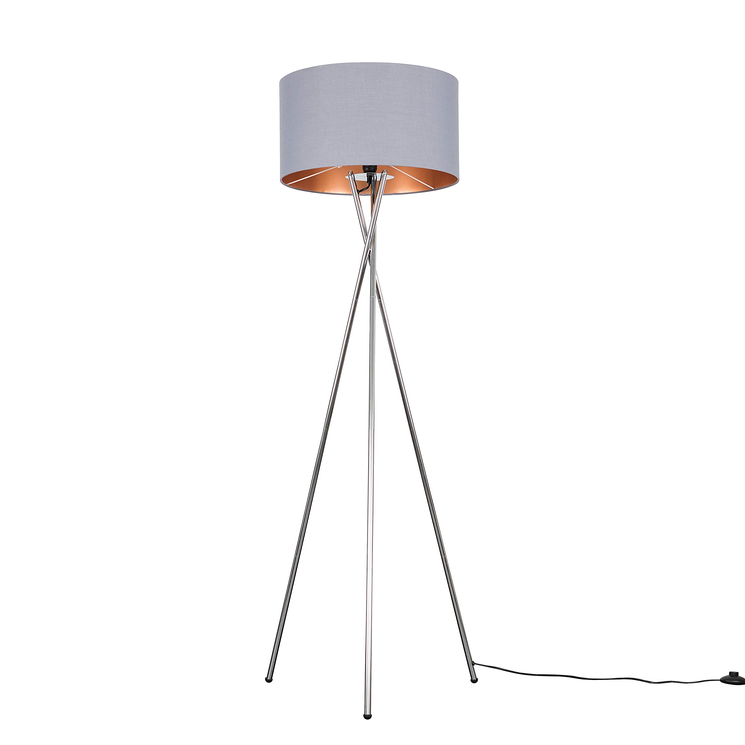 Valuelights Unisex Grey Camden Chrome Metal Tripod Floor Lamp With & Copper Lamp Shade