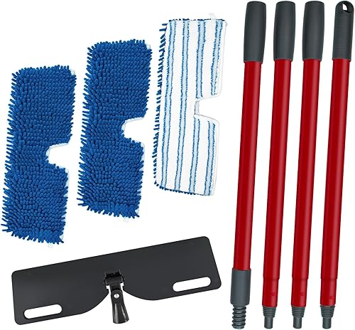 Trapeadores de microfibra para limpieza de suelos, trapeador plano con 3 almohadillas reutilizables y mango extensible de 58 pulgadas de largo para