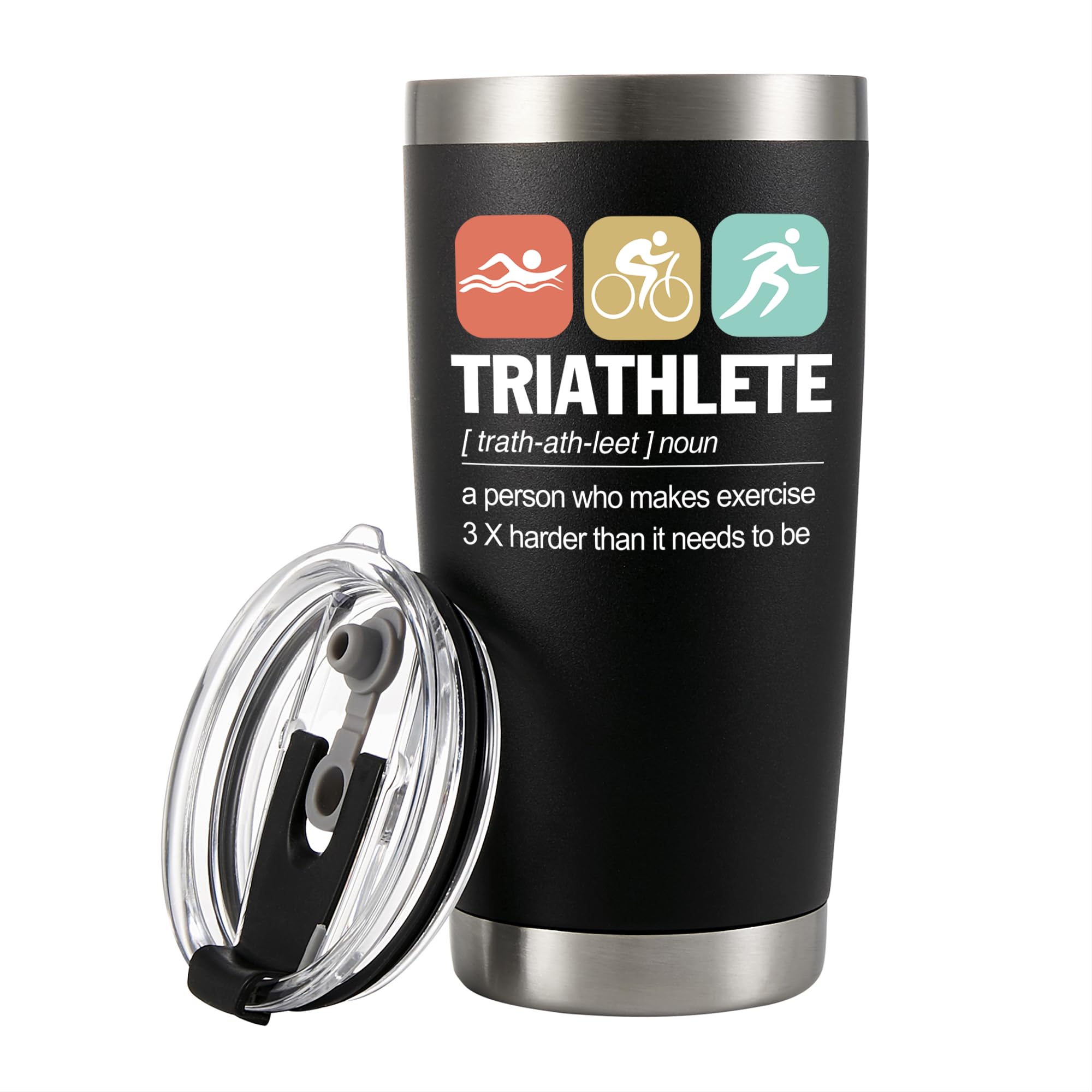 Panvola Triathlete Definition Mug Athlete Gifts Swimmer Biker Runner Sports Player Triathlon Stainless Steel Vacuum Insulated Tumbler with Lid and Straw 20 oz Black