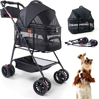 Bicystar 3-in-1 Pet Stroller for Small Dogs & Cats - Detachable Carrier, 33 lbs Capacity, Lightweight Foldable with Wheels