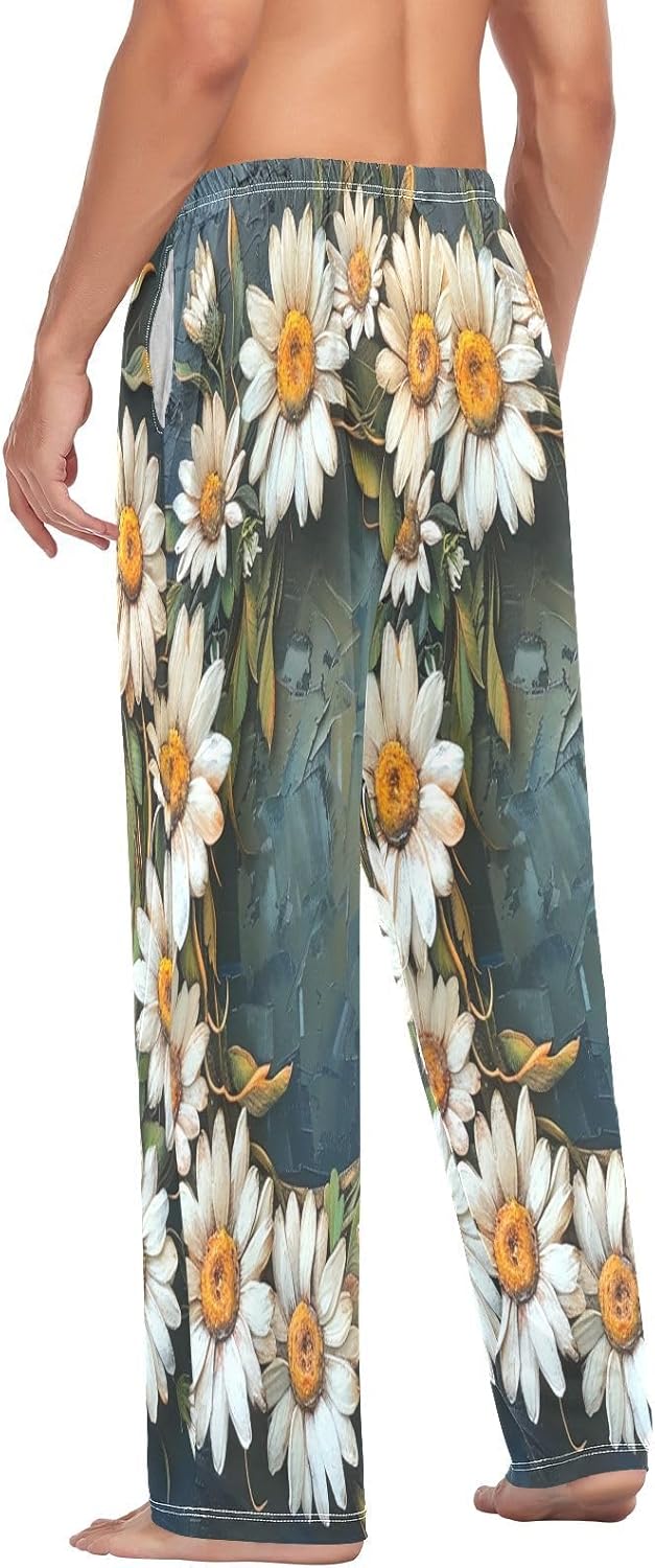 ALAZA Daisy Wreath Print Men's Pajama Pants Men Cotton Pajama Bottoms with Pockets, S