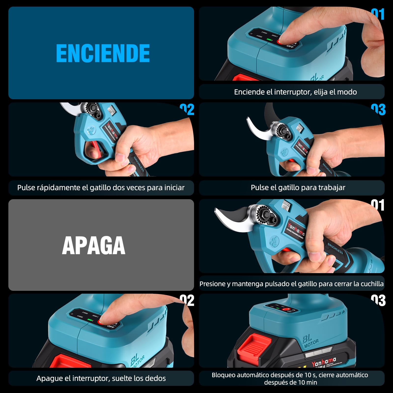 Tijeras de Podar Electricas 50 mm Tijeras de Podar Batería profesionales con 2 * 2000 mAh, Hoja SK5, Motor sin Escobillas, Pantalla LCD para Jardinería, Árboles Frutales, Viñedos