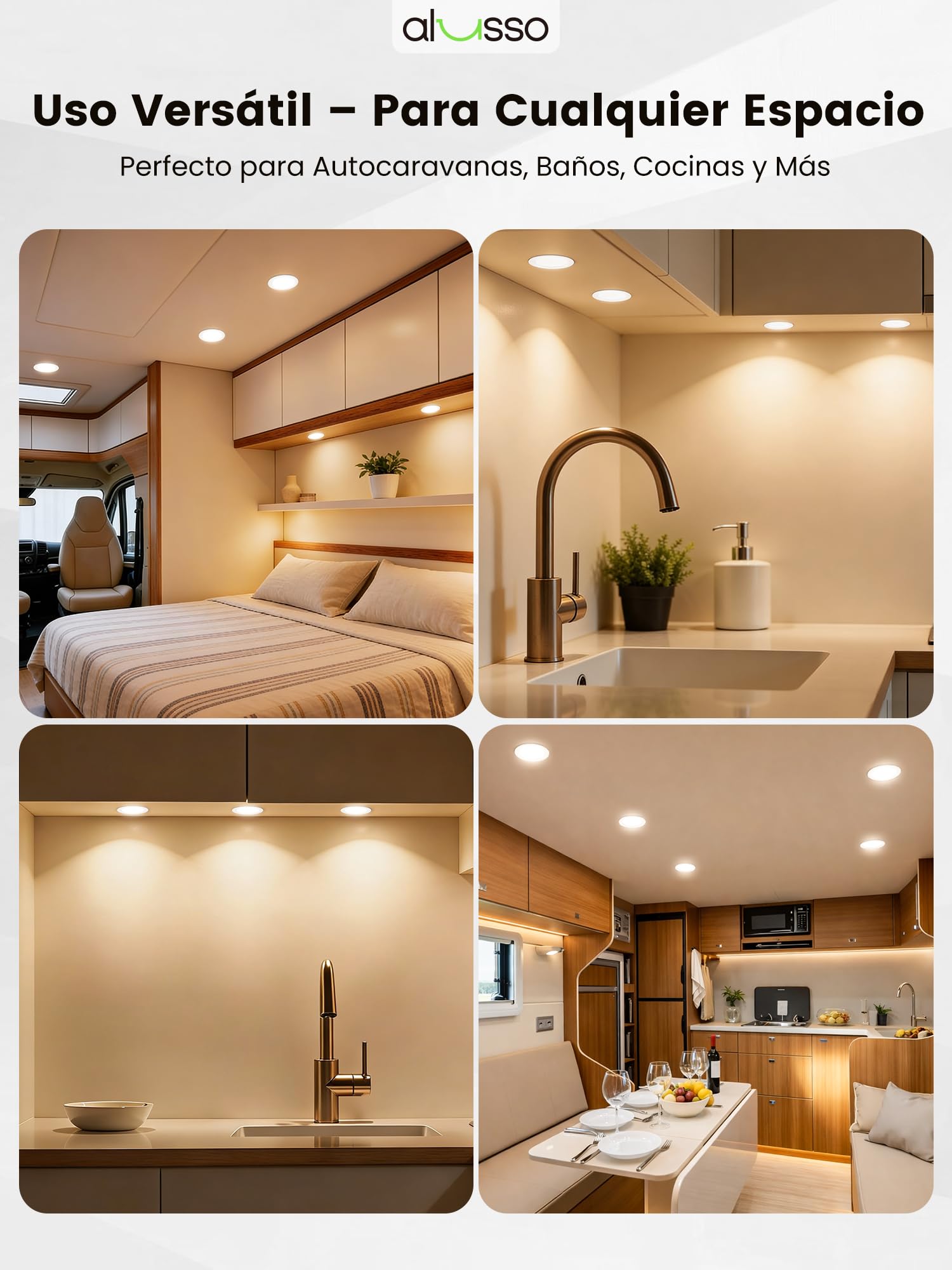 ALUSSO 6 x Foco LED Empotrable 12V Downlight Regulable 4W Empotrable LED 3000K Blanco Cálido 4000K Blanco Natural 6000K Blanco Frío IP44 Panel LED Interiors para Muebles Autocaravana Barco Cocina