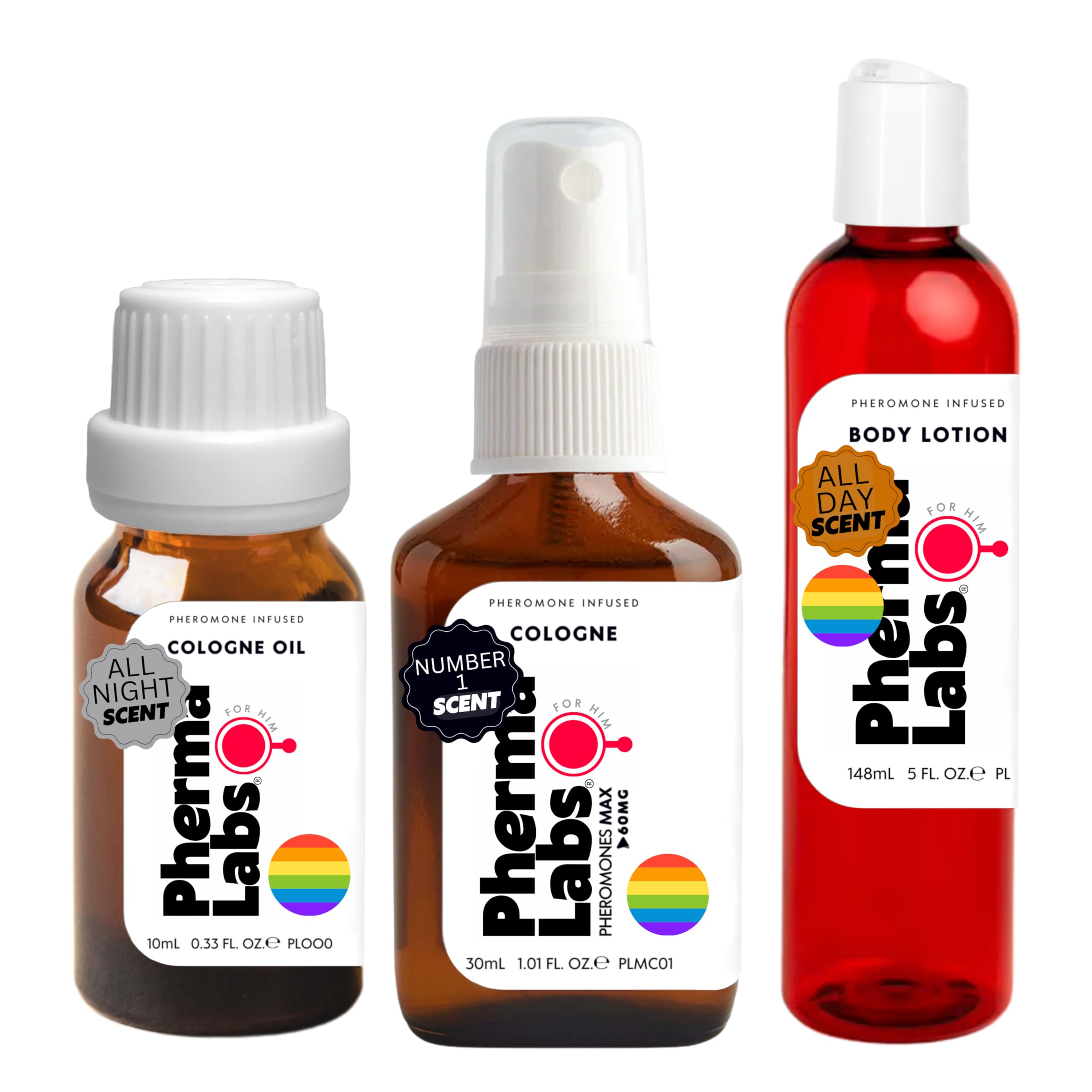 PHERMALABS Lgbtq For Men Gift Set Bundle Pheromone Infused: Cologne, Body Oil and Body Lotion (3 items)