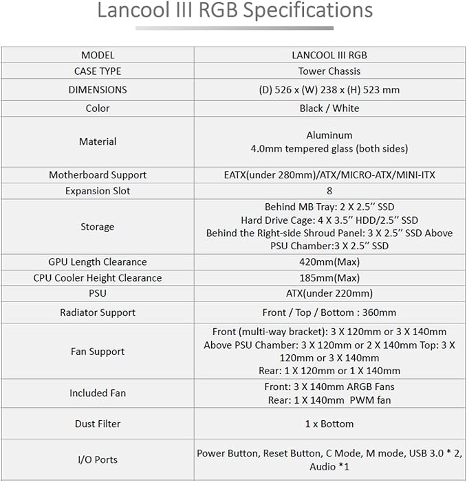 Gabinete LIAN LI Lancool III RGB Blanco Mid Tower miniatura 10