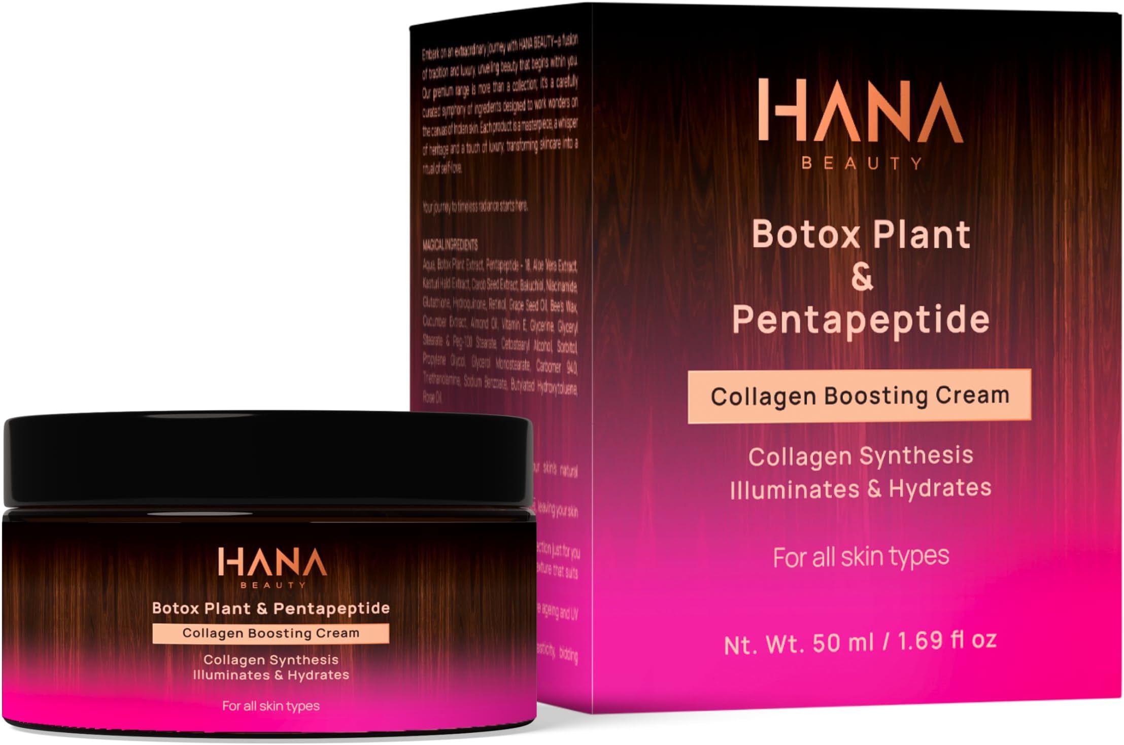 Hana Beauty Collagen Boosting Cream with Pentapeptide | Collagen Boosting | Wrinkle & Fineline Corrector | Enhance Youthfulness | Oily, Dry, Normal & Sensitive Skin | For Women & Men (50ml)