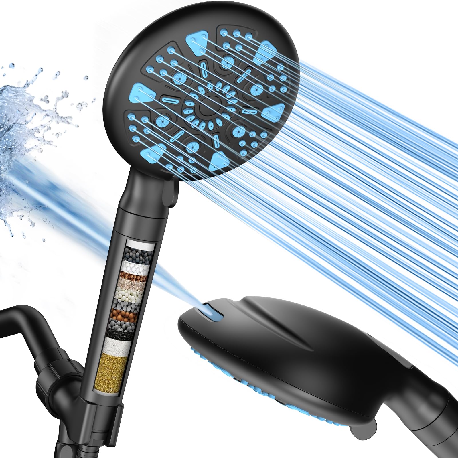 Cobbe Filtered Shower Head with Handheld, High Pressure 9-Mode Shower head Filters, 20 Stage Water Softener Filters Beads for Hard Water - Remove Chlorine - Reduces Dry Itchy Skin, Matte Black
