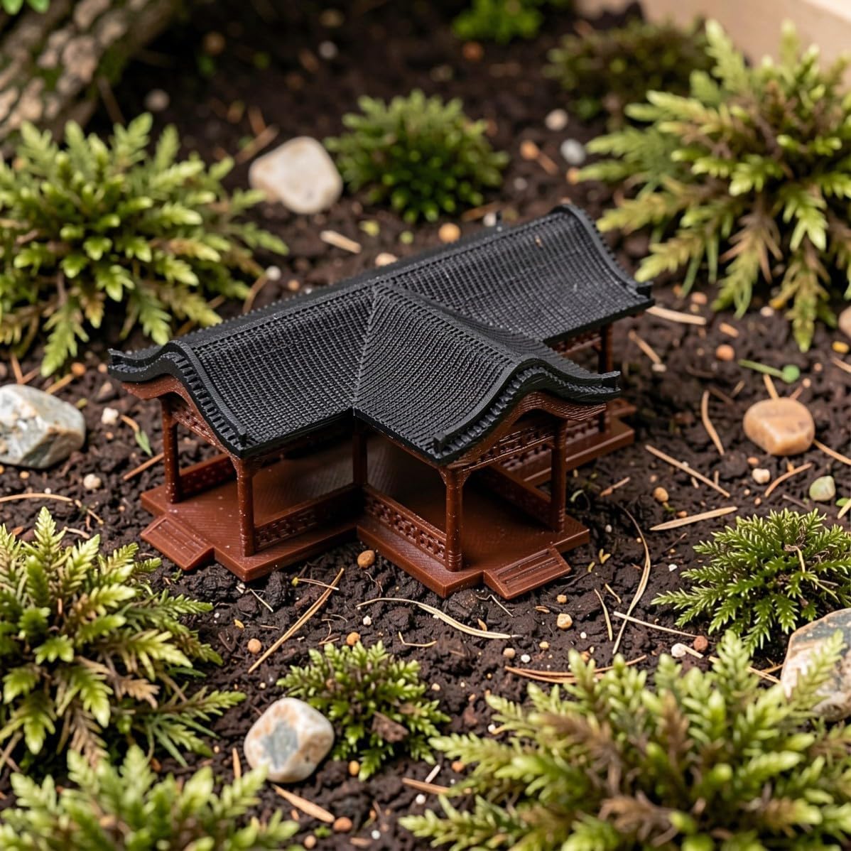 Miniature Chinese Ancient Building Plastic Pavilion Model Brown