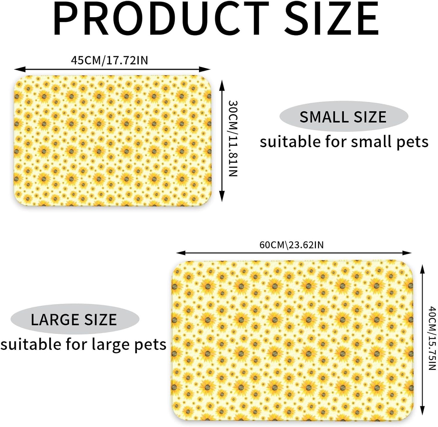Watercolor Sunflowers Floral Pattern Leather Absorbent Pet Feeding Mat Non-Slip for Dogs Cats 40x60cm
