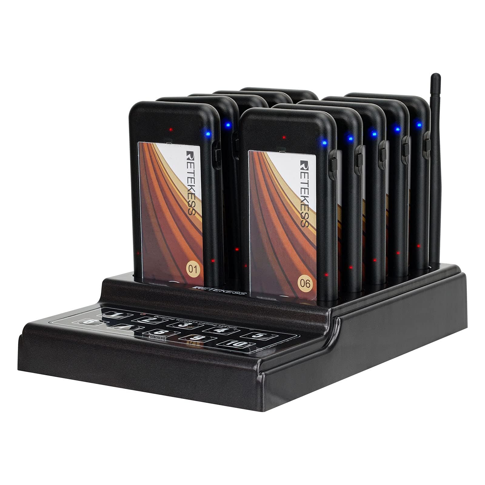 Retekess TD174 Restaurant Buzzer System, Restaurant Waiting Pager, Set with Vibration,Flashing and Buzzer,Close Reminder,10 Guest Pagers for Food Truck,Church Nursery