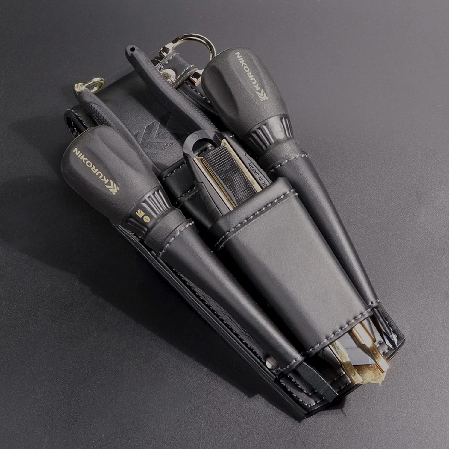 Fujiya AH-72BG Driver Pliers Holder, 2 Tiers, Black Gold, Light PU Leather Series